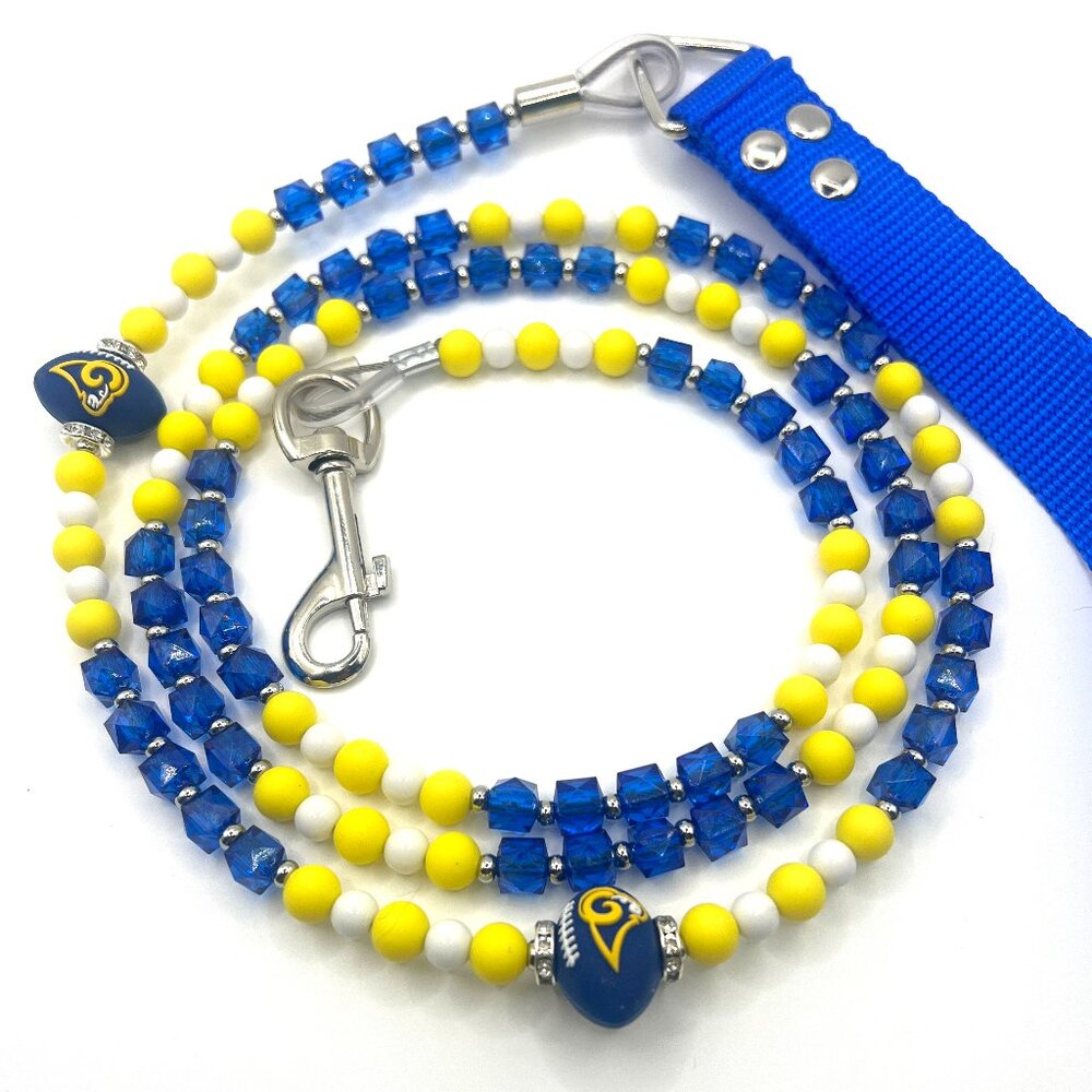 Sparkle Like a Superfan - LA Rams Bling Dog Leash - Beaded - One of a Kind